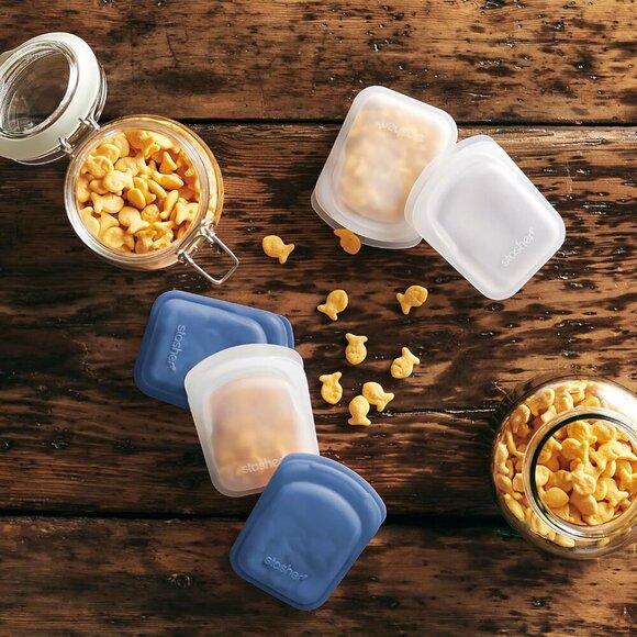 Premium Silicone Reusable Food Storage Pocket 2-Pack, Clear + Deep Ocean | Multi - Picture 2 of 7